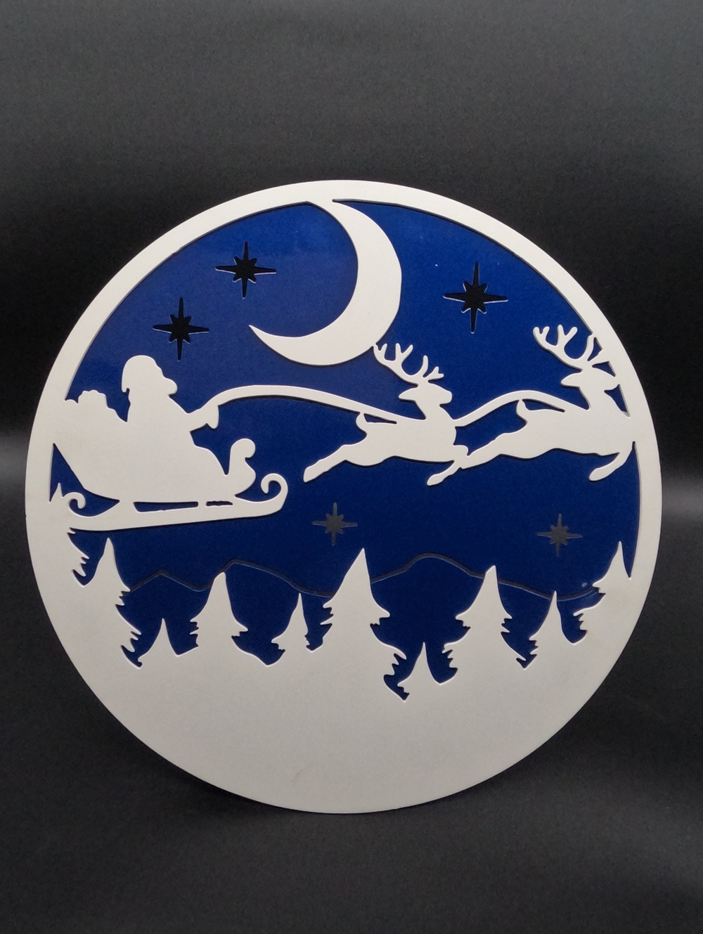 Handmade Metal Christmas Santa And Reindeer Winter Scene Hanging Artwork